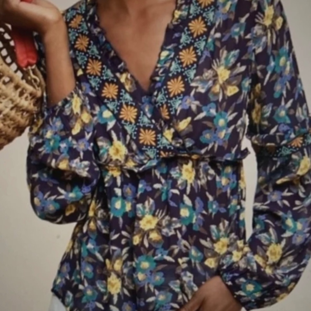 "ANTHROPOLOGIE" MEADOW RUE STRASSER FLORAL BLOUSE